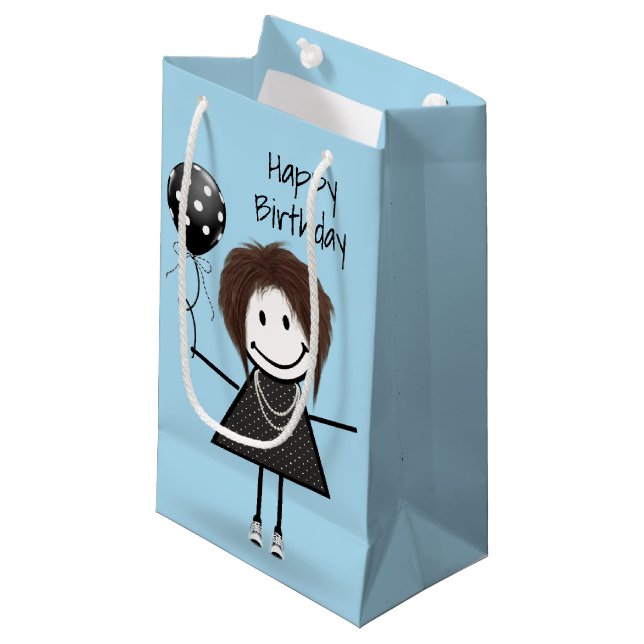 Birthday Stick Girl med Polka Dot Balloon (Framsidan Vinklad)