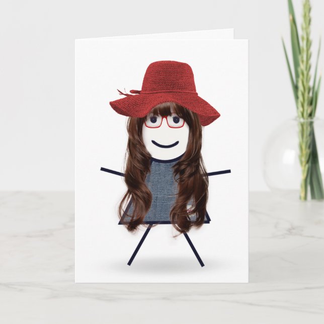 Birthday Stick Girl med Red Hat Kort (Framsida)