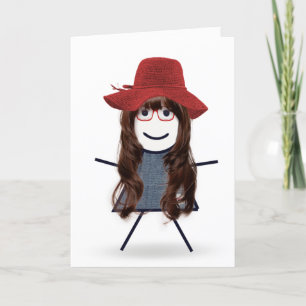 Birthday Stick Girl med Red Hat Kort