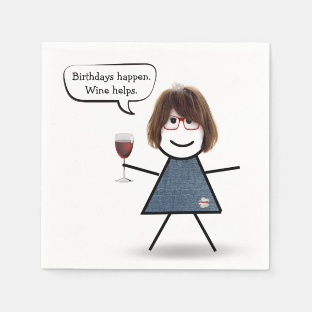 Birthday Stick Girl med Red Vin Pappersservett (Framsidan)