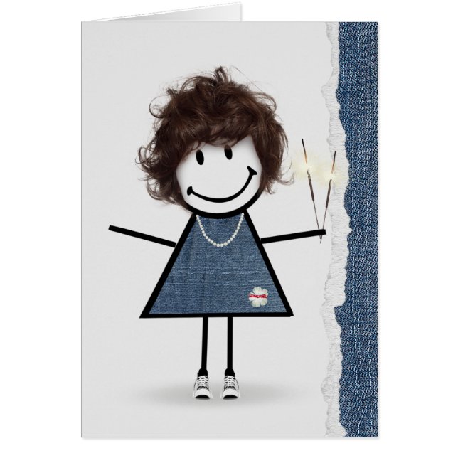 Birthday Stick Girl med Sparklers Hälsningskort (Framsidan)