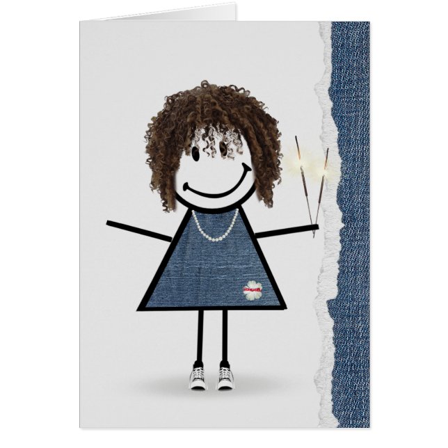 Birthday Stick Girl med Sparklers Hälsningskort (Framsidan)