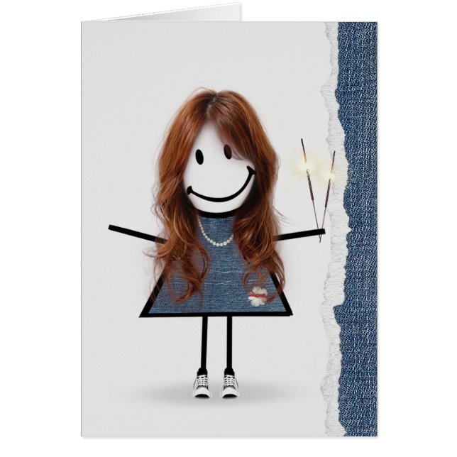 Birthday Stick Girl med Sparklers Hälsningskort (Framsidan)