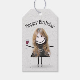 Birthday Stick Girl with Vin och Sneakers Presentetikett