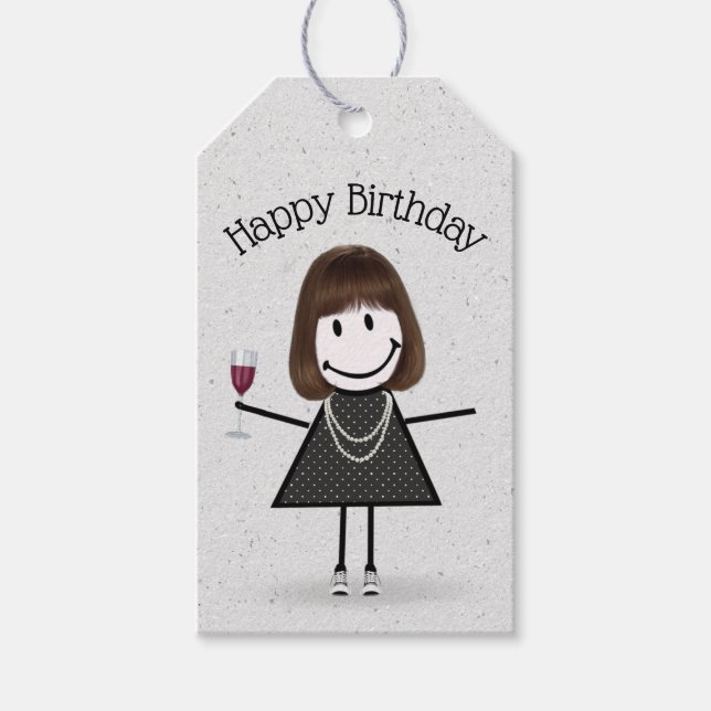 Birthday Stick Girl with Vin och Sneakers Presentetikett (Framsidan)