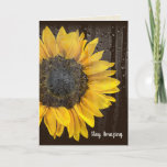 Birthday Sunflower with Raindrops Card Kort<br><div class="desc">Bright yellow sunflower with raindrops on glass for granddaughter's birthday.
Text can be edited.</div>