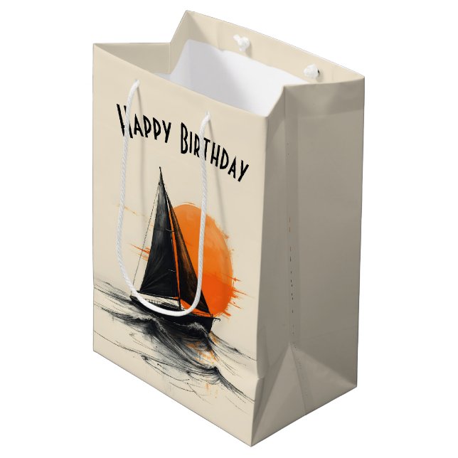 Birthday Sunrise Sailboat Silhouette Sketch (Framsidan Vinklad)