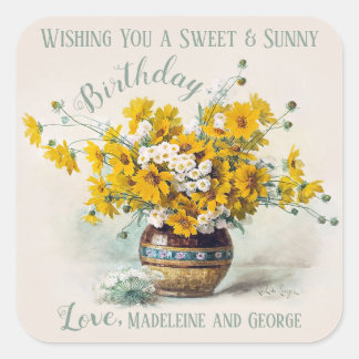 Birthday Sweet & Sunny De Longpreblommor CC1015 Fyrkantigt Klistermärke