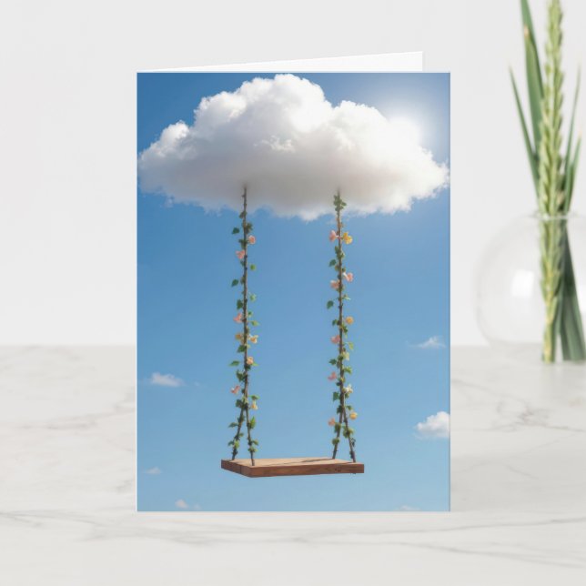 Birthday Swing Hanging From a Cumulus Cloud Kort (Framsida)