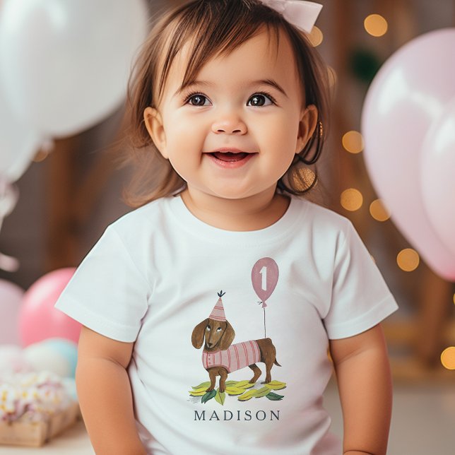 Birthday Tass-ty, söt puppy hund Dachshund Age T Shirt (Birthday Paw-ty cute puppy dog Dachshund Age Baby T-Shirt)