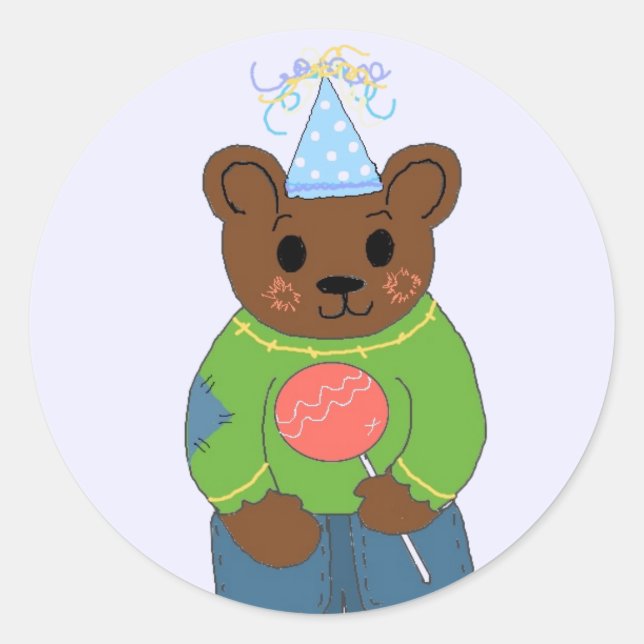 Birthday Teddybjörn Runt Klistermärke (Framsida)