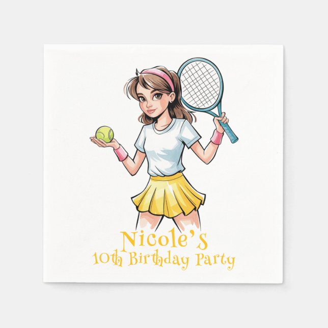 Birthday Tennis Ace Girl Firande Pappersservett (Framsidan)
