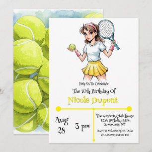 Birthday Tennis Boll Girl Firande Inbjudningar