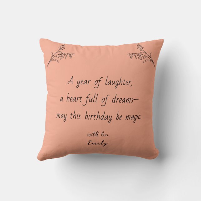Birthday Throw Pillow with Photo & Message Kudde (Baksida)