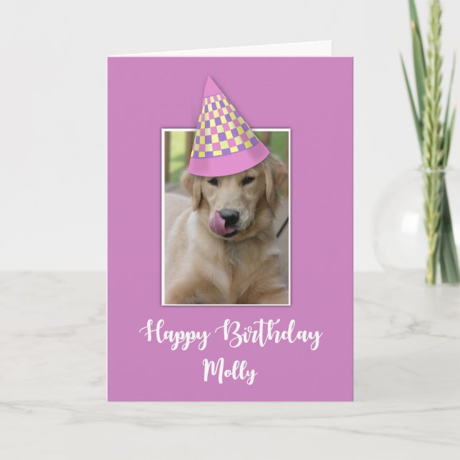 Birthday to Girl Dog Humor Funny Hat on Rosa Kort (Framsida)
