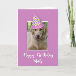 Birthday to Girl Dog Humor Funny Hat on Rosa Kort