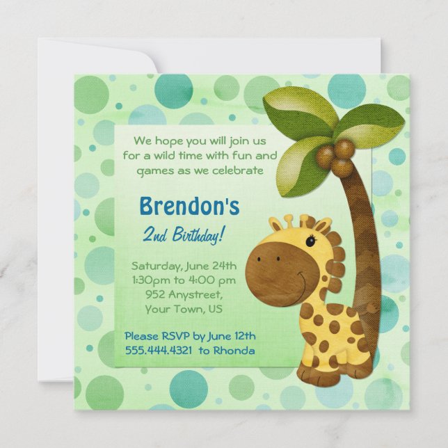 Birthday Tots Giraffe - andra födelsedagen Inbjudningar (Framsida)