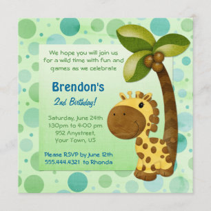 Birthday Tots Giraffe - andra födelsedagen Inbjudningar