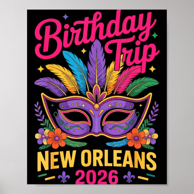 Birthday Trip New Orleans 2026 Matching Mardi Gras Poster (Framsidan)