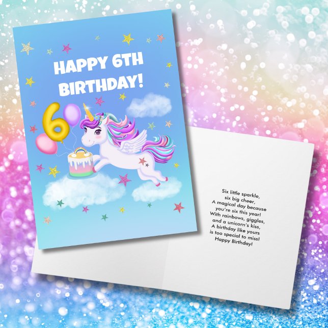 Birthday Unicorn i lycklig med födelsedagskaka Kort (Skapare uppladdad)
