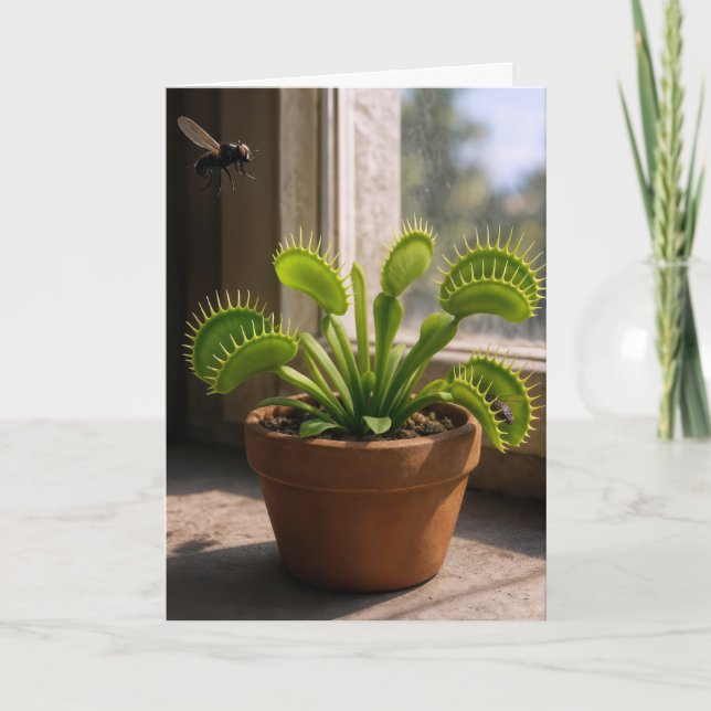 Birthday Venus Flytrap Plant With Flies Kort (Framsida)
