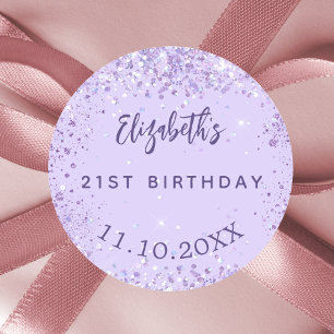Birthday violet konetti elegant party runt klistermärke