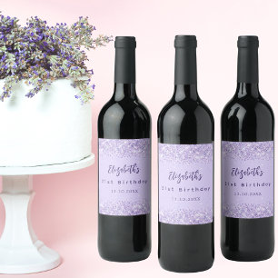 Birthday violet konetti elegant party vinflaska etikett