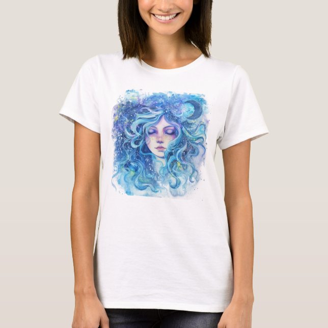 Birthday Watercolor Aquarius T Shirt (Framsida)