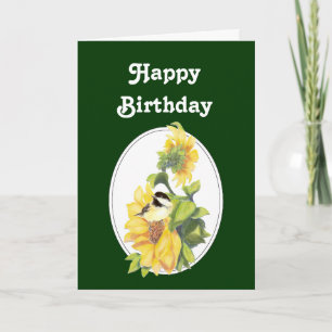Birthday Watercolor Chickadee och Solros Kort