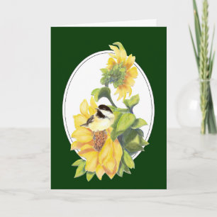 Birthday Watercolor Chickadee och Solros Kort