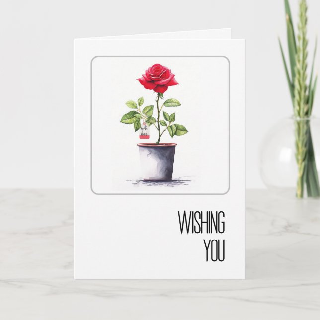 Birthday Watercolor Red Rose Bush Kort (Framsida)