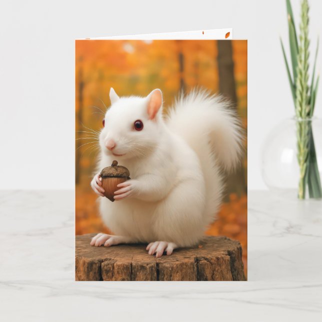 Birthday White Squirrel Holding an Acorn Kort (Framsida)