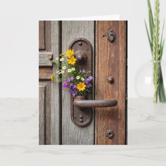 Birthday Wildblomma Gift on Rusty Door Handle Kort (Framsida)