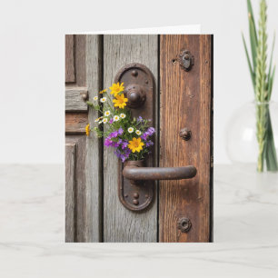 Birthday Wildblomma Gift on Rusty Door Handle Kort