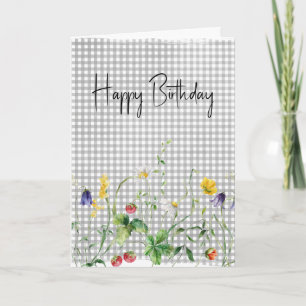 Birthday Wildblommon på Silver Gingham Kort
