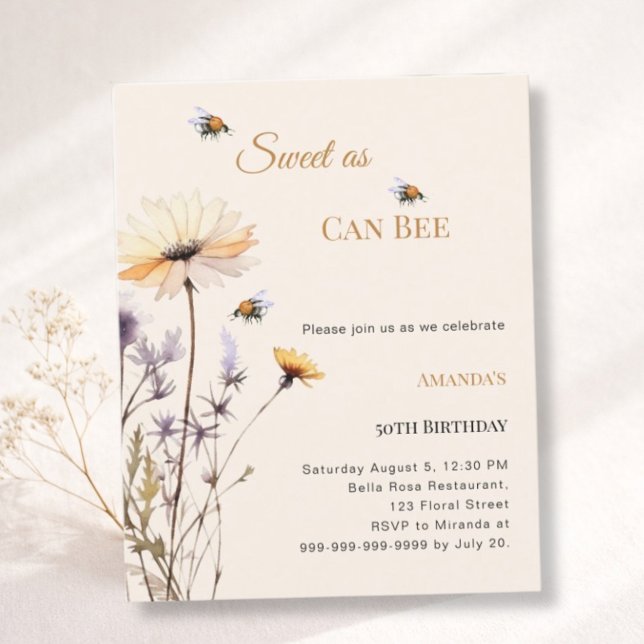 Birthday wildflower Sweet as Can Bee Invitation (Skapare uppladdad)