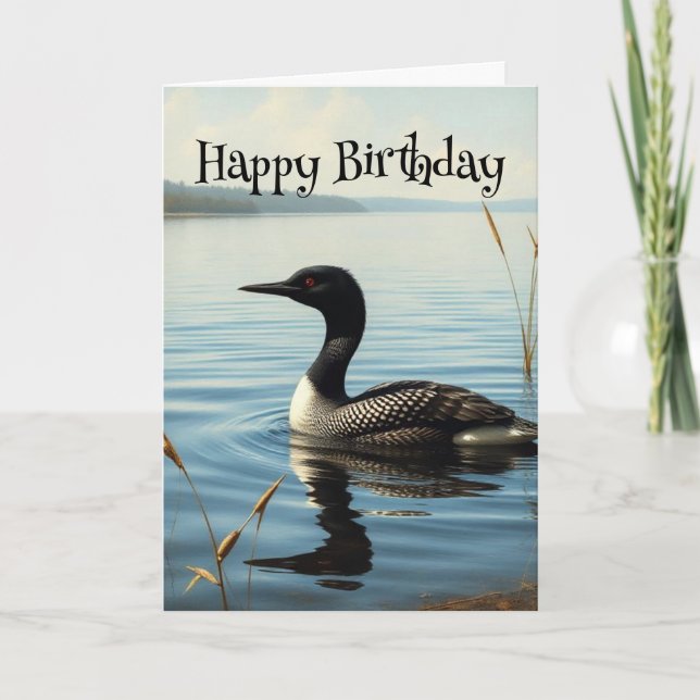 Birthday Wildlife Common Loon Bird Nature Kort (Framsida)