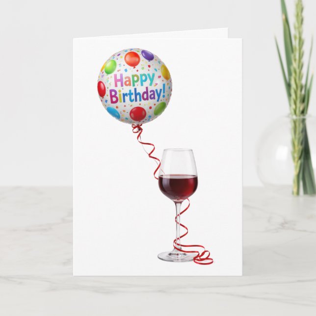 Birthday Wine and Party Balloon Kort (Framsida)