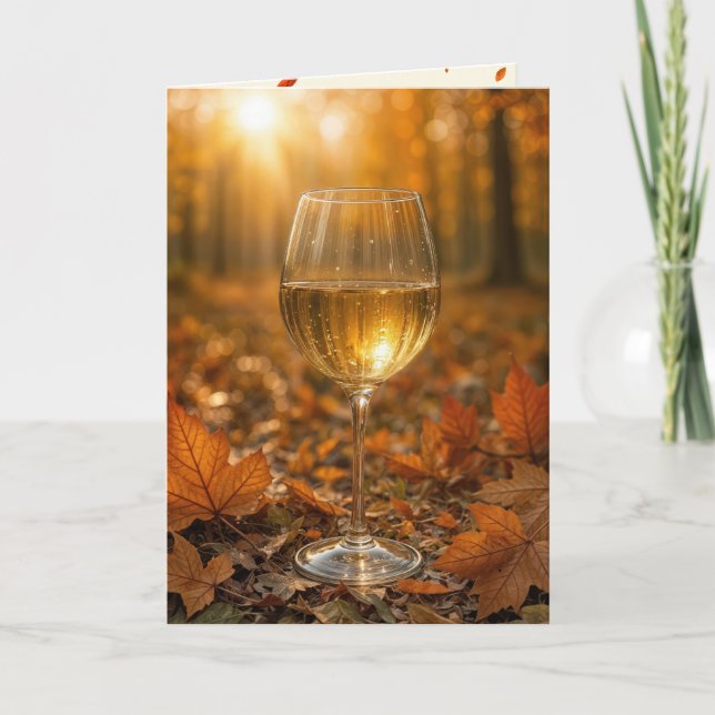 Birthday Wine Glass In Autumn Maple Leaves Kort (Framsida)