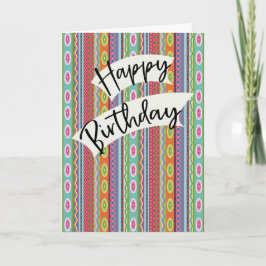 Birthday with Colorful Patterned Stripes Kort