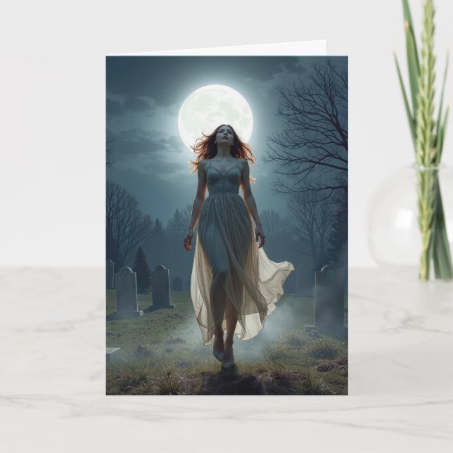 Birthday Woman Walking In a Moonlit Cemetery Kort (Framsida)