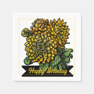 Birthday Yellow Dahlias Floral  Pappersservett