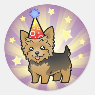 Birthday Yorkshire Terrier (kort hår, ingen bog) Runt Klistermärke