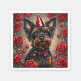 Birthday Yorkshire Terrier Wearing Party Hat Pappersservett