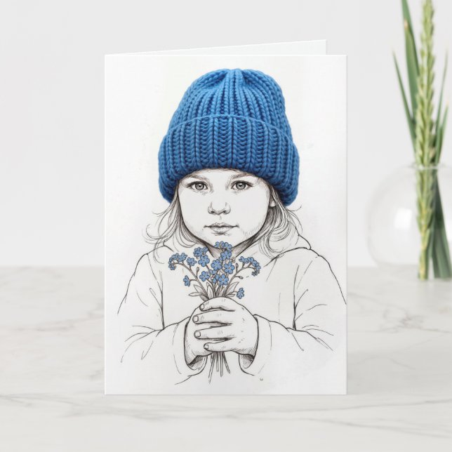 Birthday Young Girl In a Blue Knit Hat Kort (Framsida)