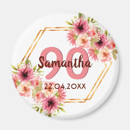 Birthsay party rosa guld blommigts geometrisk vit  magnet