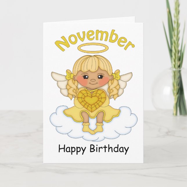 Birthstone Angel Blonde Birthday Card Kort (Framsida)