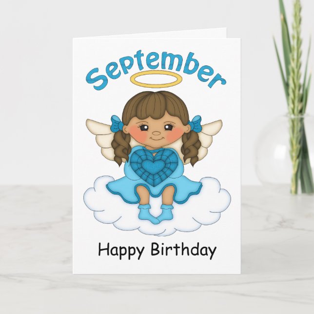 Birthstone Angel Brunette Birthday Card Kort (Framsida)