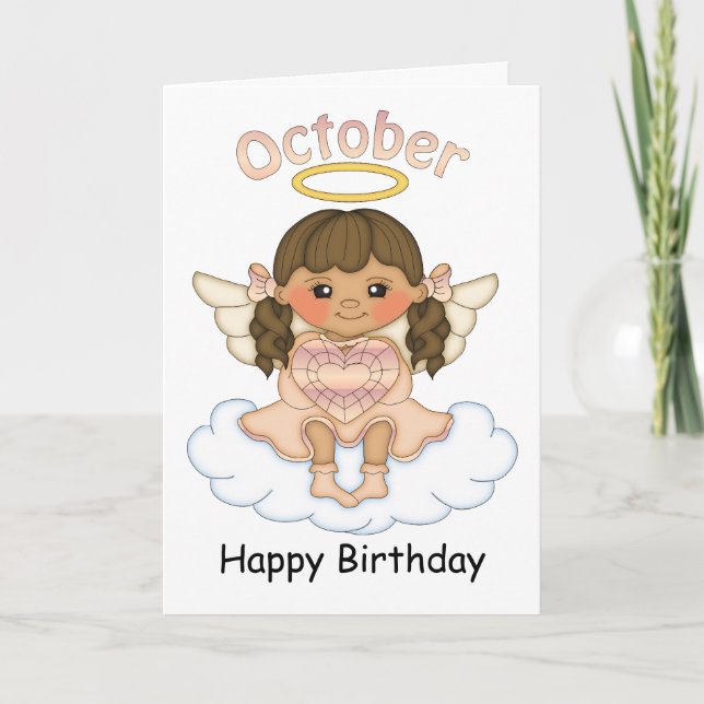 Birthstone Angel Brunette Birthday Card Kort (Framsida)