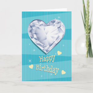 Birthstone April Blue Diamond Heart Birthday Kort